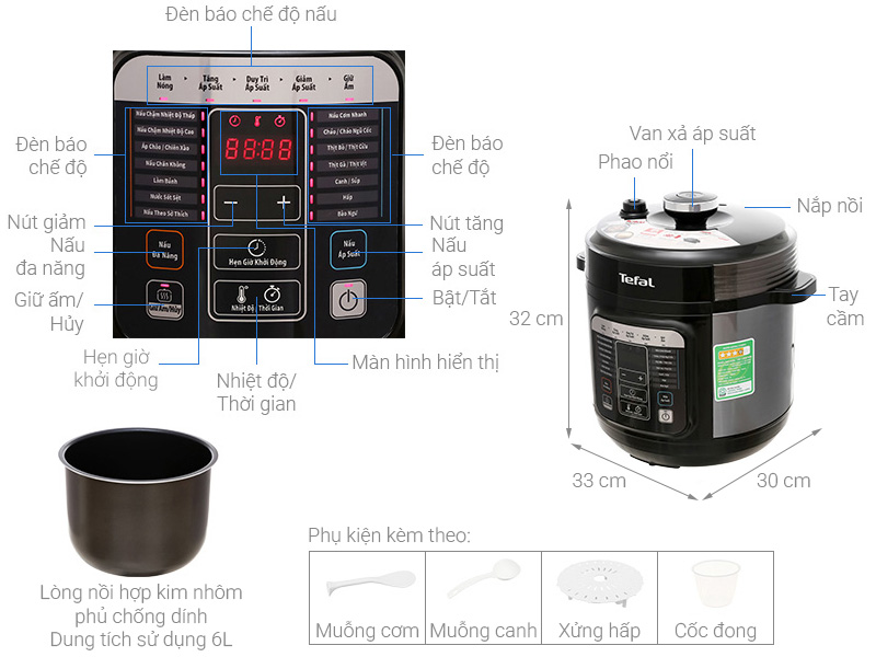 Nồi áp suất điện Tefal CY601868 6 lít