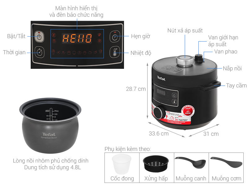 Nồi áp suất điện Tefal CY754830 4.8 lít