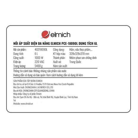 Nồi áp suất điện tử Elmich PCE-1809OL 6 lít Màu Xám