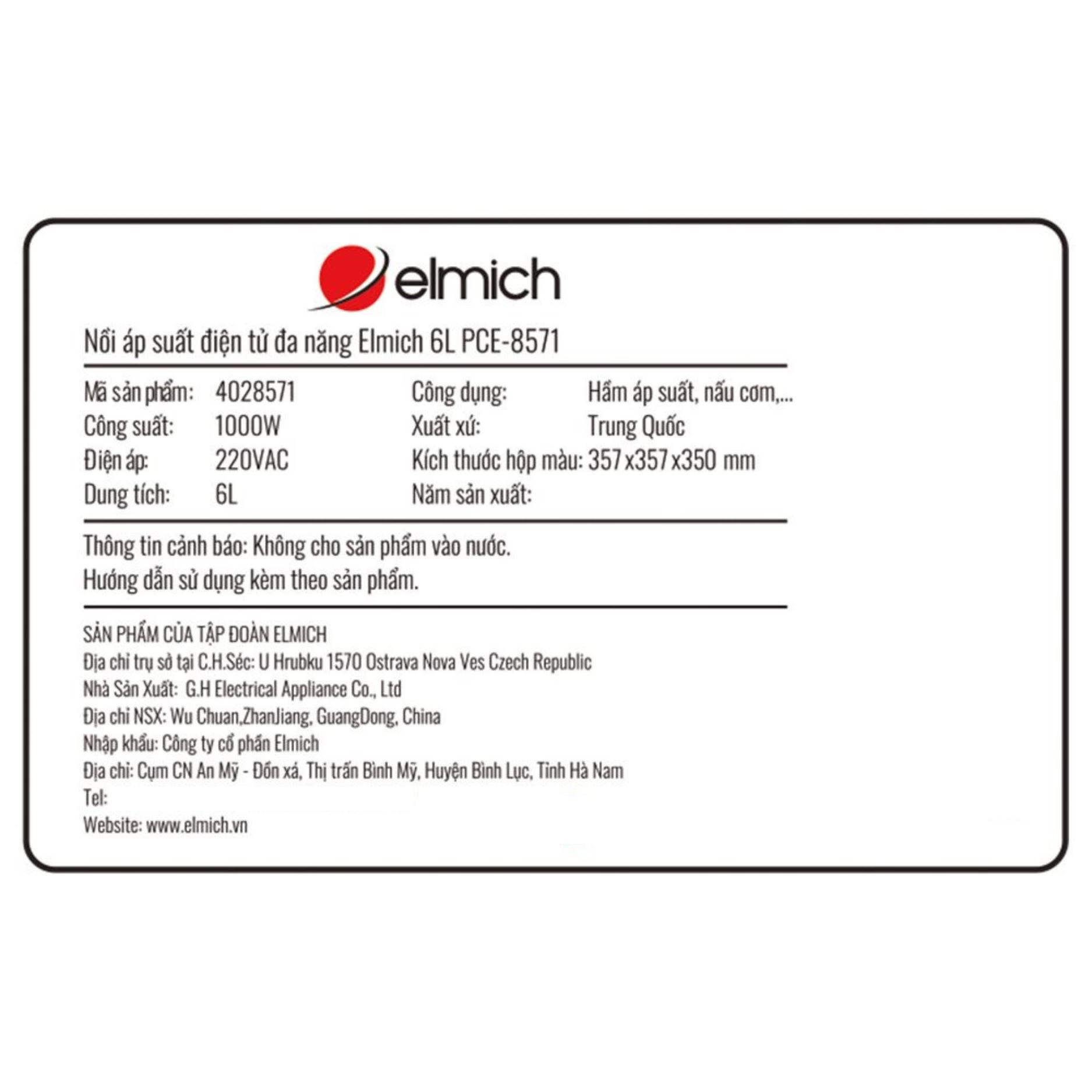 Nồi áp suất điện tử Elmich PCE-8571 6 lít Màu Xanh