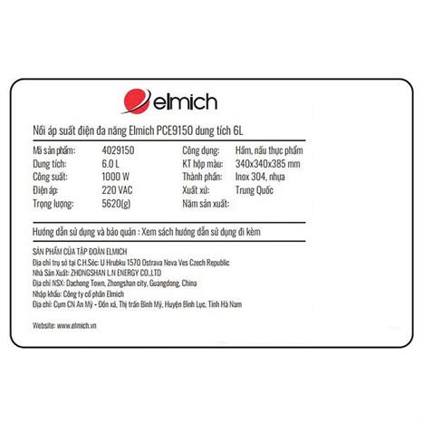 Nồi áp suất điện Elmich PCE9150 6 lít Màu Bạc