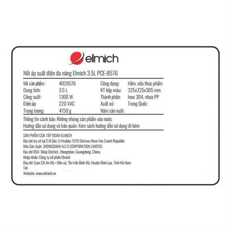 Nồi áp suất điện Elmich PCE-8576 3.5 lít Màu Trắng - Kem