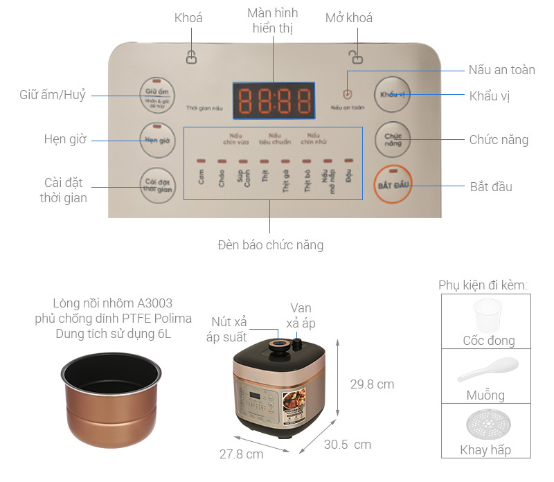 Nồi áp suất điện Sunhouse SHD1670 6 lít