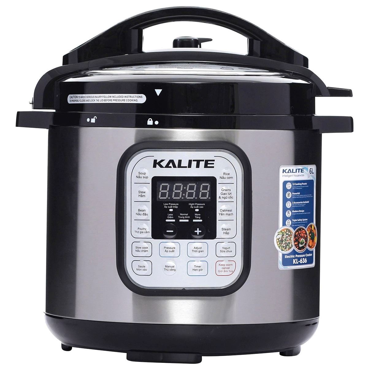 Nồi áp suất điện Kalite KL-636 6 lít Màu Đen - Xám