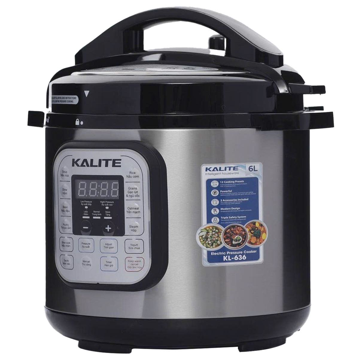 Nồi áp suất điện Kalite KL-636 6 lít Màu Đen - Xám