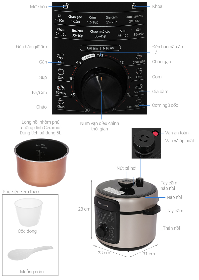 Nồi áp suất điện Kangaroo KGPC5D1G 5 lít