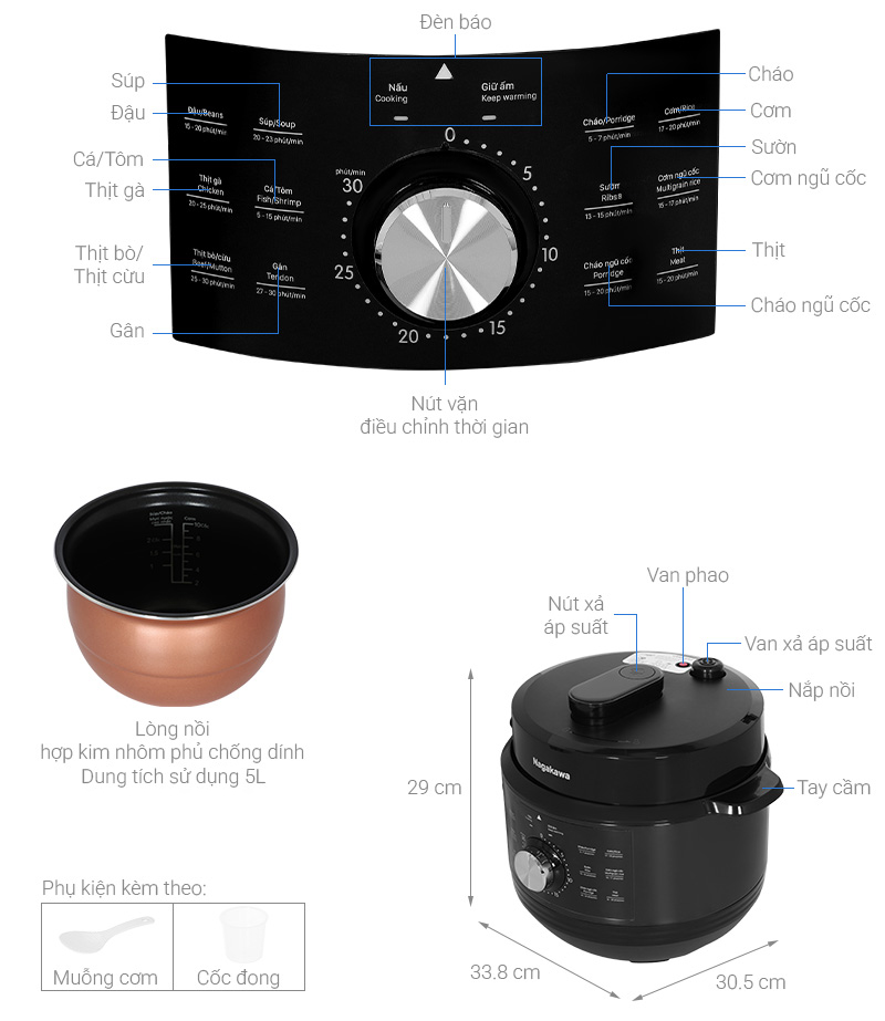 Nồi áp suất điện Nagakawa NEP5288 5 lít
