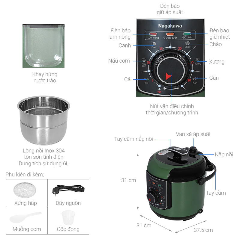 Nồi áp suất Nagakawa NEP5369 6 lít