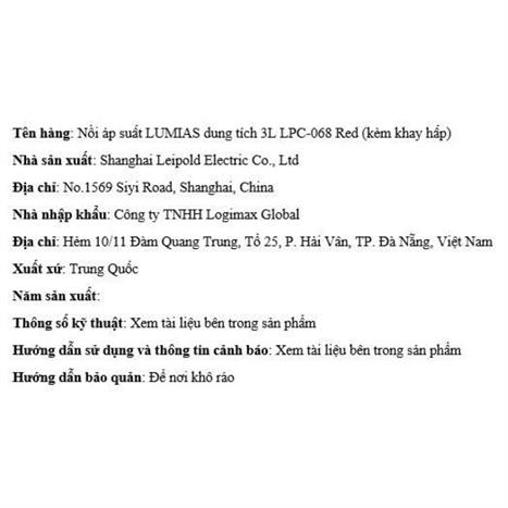 Nồi áp suất điện Lumias LPC-068 3 lít  - Đỏ Màu Đỏ