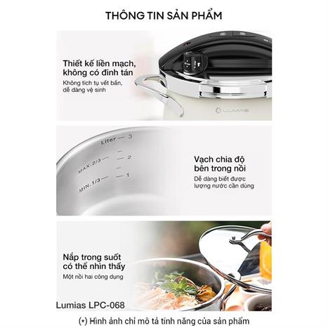 Nồi áp suất điện Lumias LPC-068 3 lít  - Bạc Màu Inox