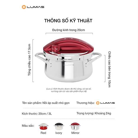Nồi áp suất điện Lumias LPC-068 3 lít  - Bạc Màu Inox