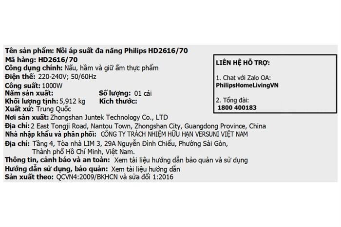 Nồi áp suất điện Philips HD2616/70 6 lít Màu Đen - Xám
