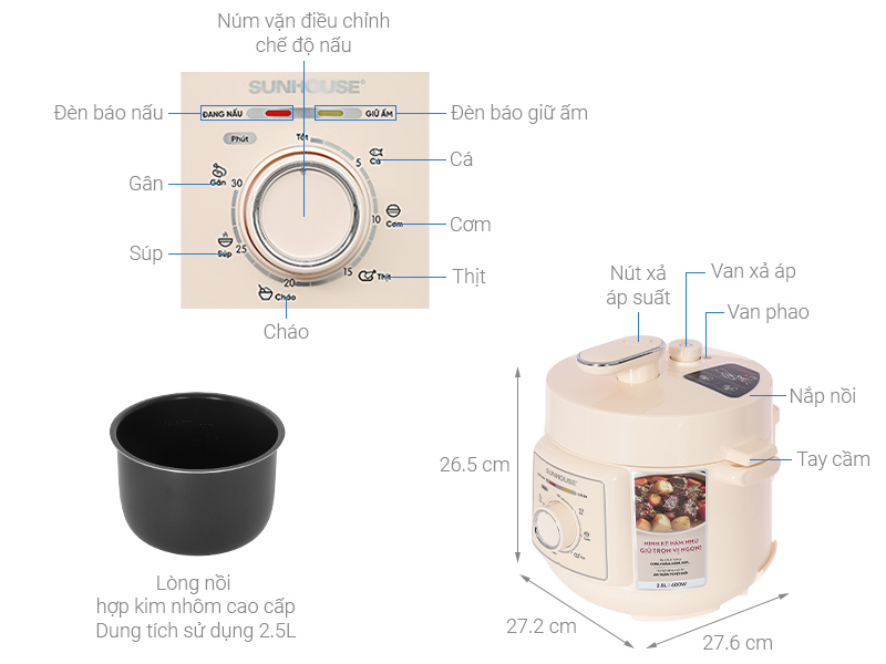 Nồi áp suất điện Sunhouse SHD1520 2.5 lít
