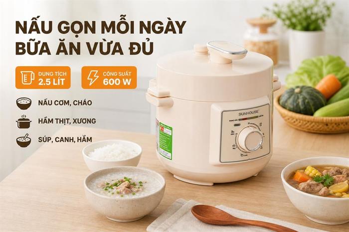 Nồi áp suất điện Sunhouse SHD1520 2.5 lít Màu Kem
