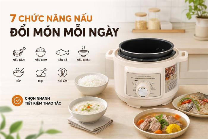 Nồi áp suất điện Sunhouse SHD1520 2.5 lít Màu Kem