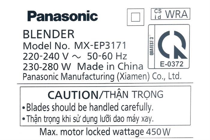 Máy xay sinh tố đa năng Panasonic MX-EP3171WRA Màu Trắng