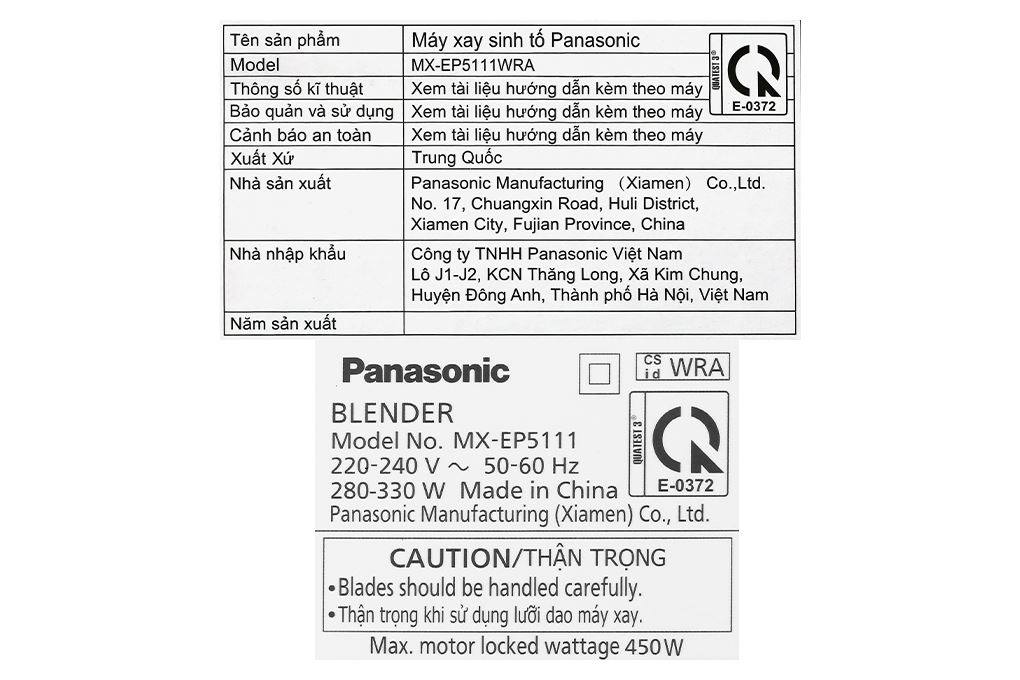 Máy xay sinh tố đa năng Panasonic MX-EP5111WRA Màu Trắng