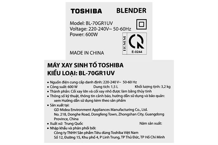 Máy xay sinh tố đa năng Toshiba BL-70GR1UV Màu Trắng - Đen
