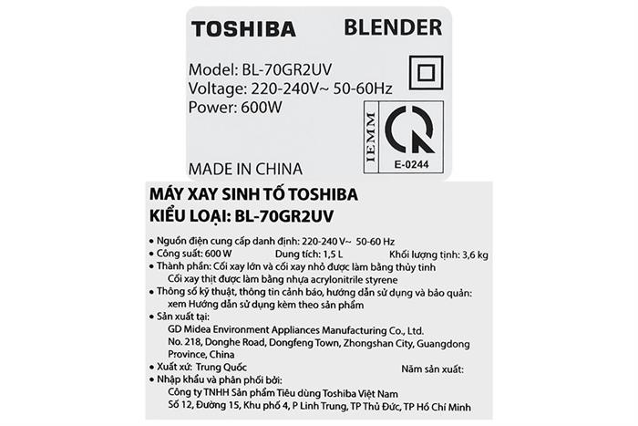 Máy xay sinh tố đa năng Toshiba BL-70GR2UV Màu Trắng