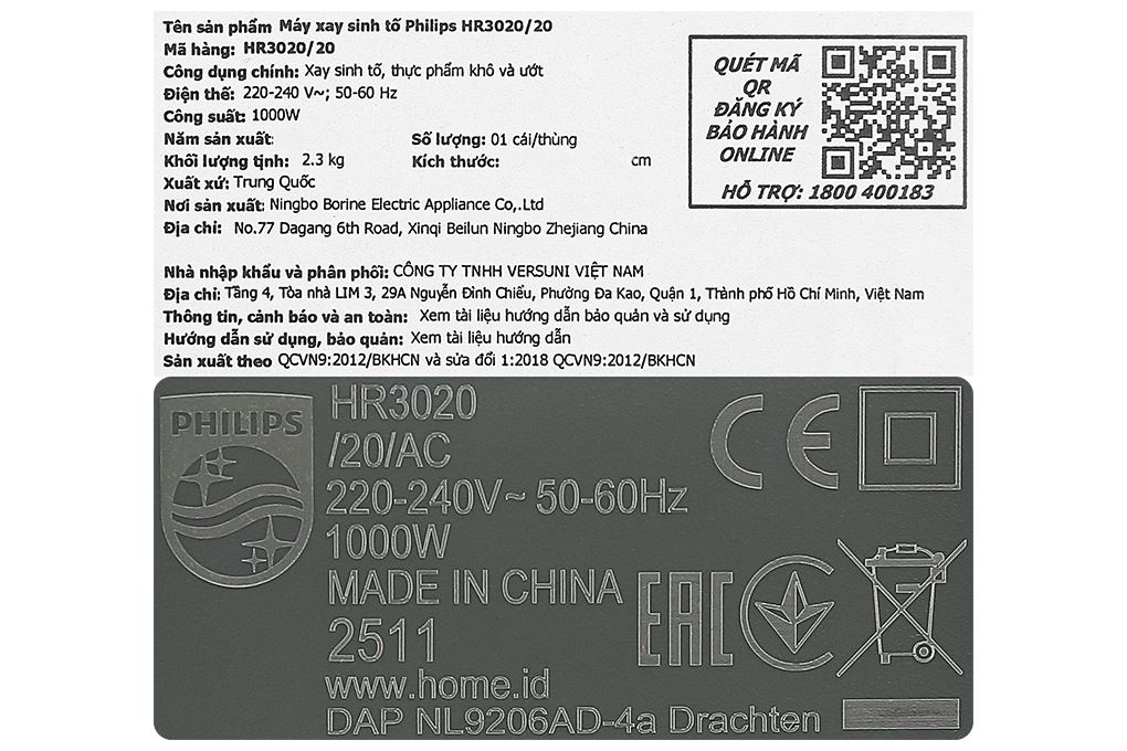 Máy xay sinh tố Philips HR3020/20 Màu Xám
