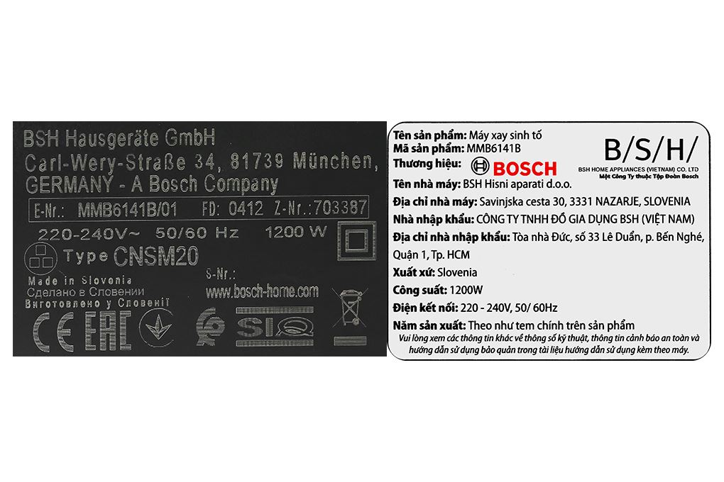 Máy xay sinh tố Bosch MMB6141B Màu Đen