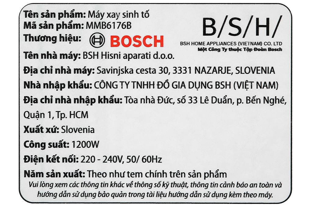 Máy xay sinh tố Bosch MMB6176B Màu Đen
