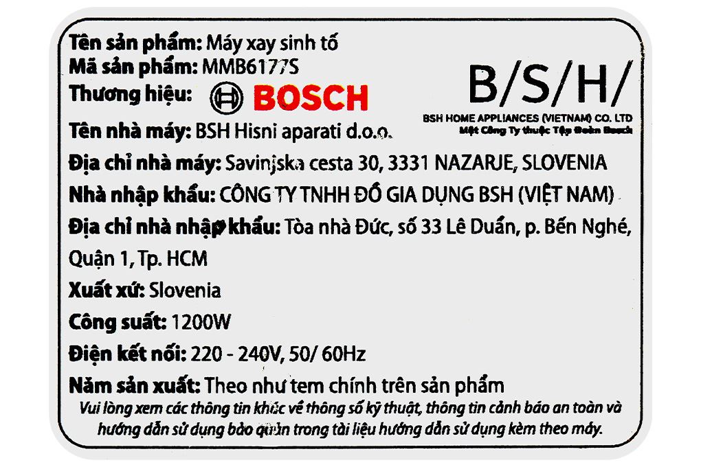 Máy xay sinh tố Bosch MMB6177S Màu Bạc