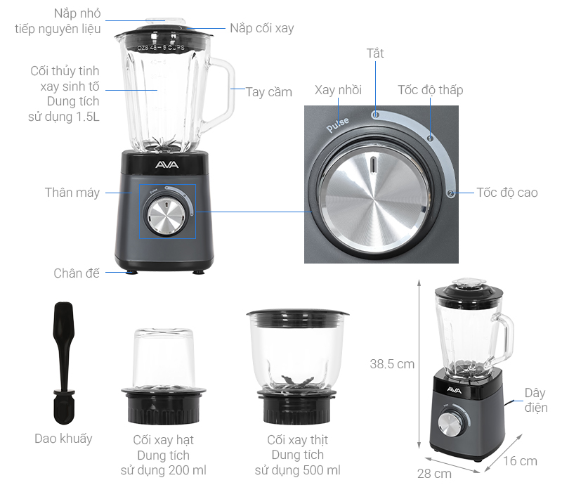 Máy xay sinh tố đa năng AVA YX-822 - 3 cối