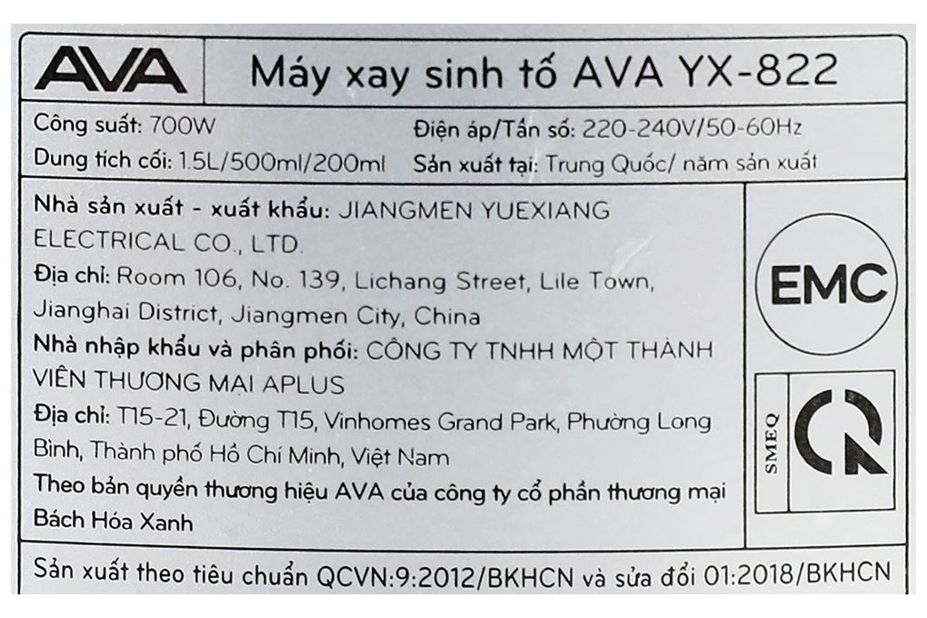 Máy xay sinh tố đa năng AVA YX-822 - 3 cối Màu Ghi đen