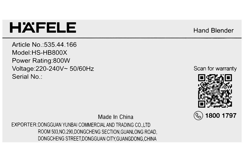 Máy xay cầm tay Hafele HS-HB800X (535.44.166) Màu Bạc