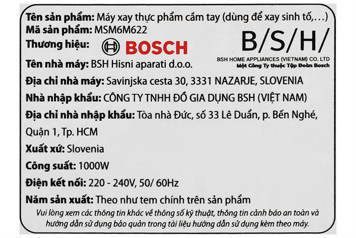 Máy xay cầm tay Bosch MSM6M622 Màu Bạc