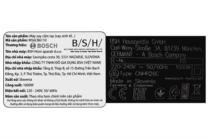 Máy xay cầm tay Bosch MS6CB6110 Màu Đen