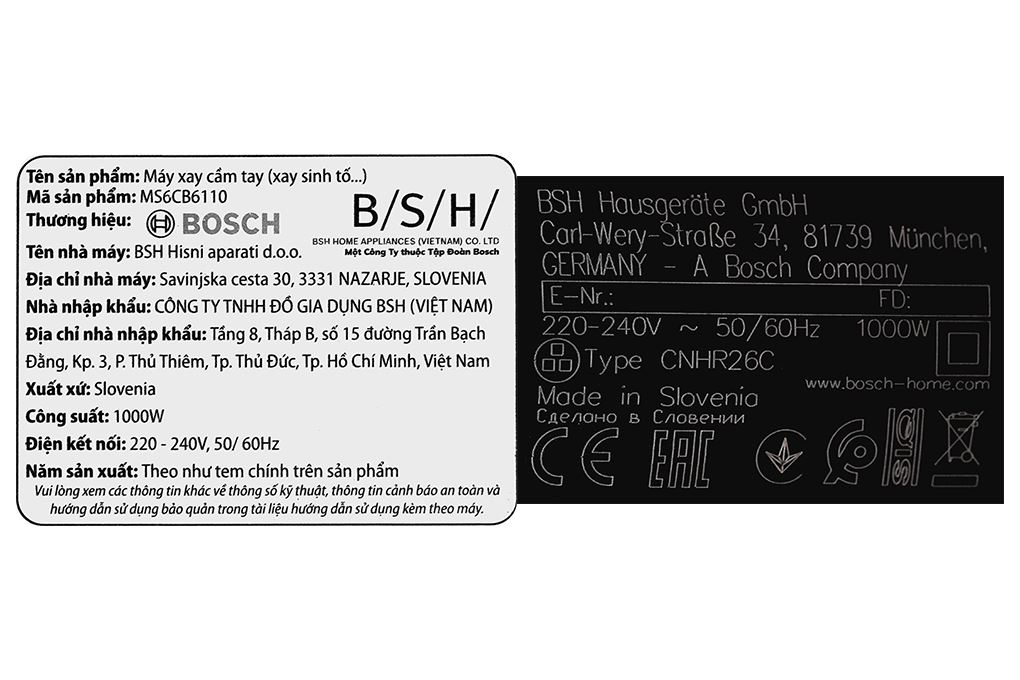 Máy xay cầm tay Bosch MS6CB6110 Màu Đen