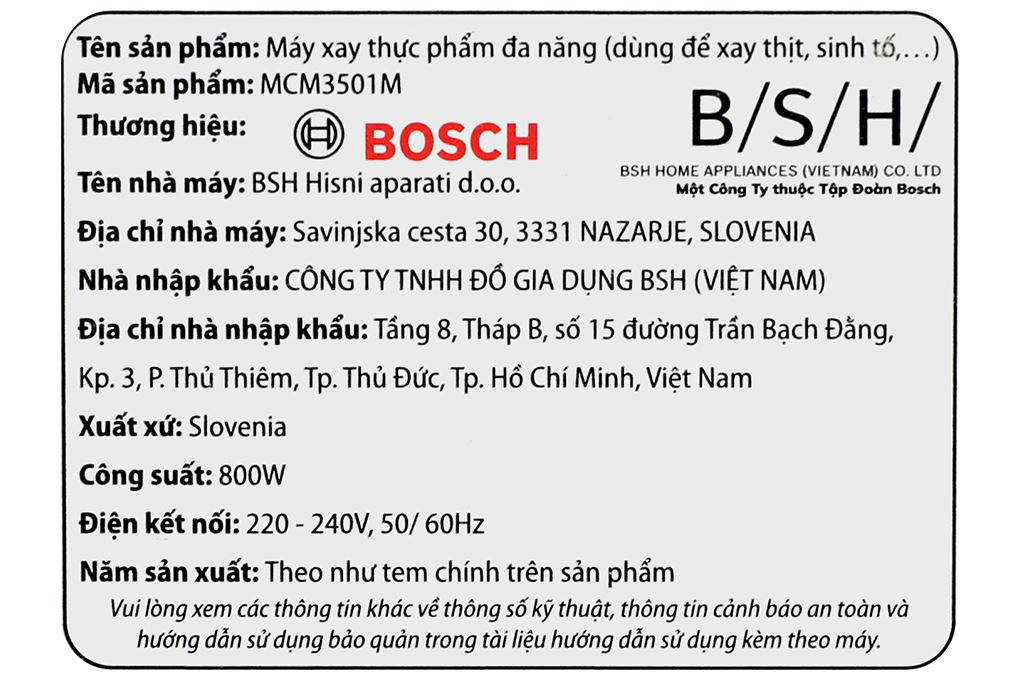 Máy xay đa năng Bosch MCM3501M Màu Đen