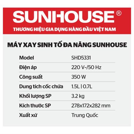 Máy xay sinh tố đa năng Sunhouse SHD5331 Màu Nâu