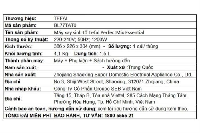 Máy xay sinh tố đa năng Tefal BL77TAT0 Màu Kem