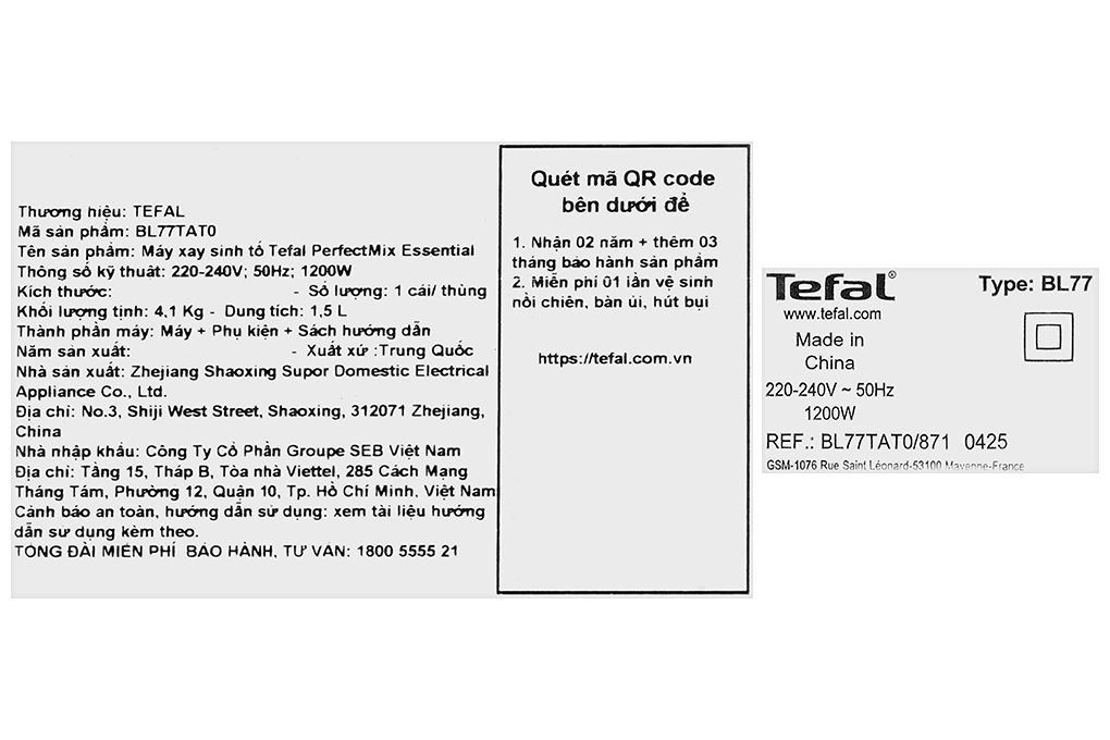 Máy xay sinh tố đa năng Tefal BL77TAT0 Màu Kem