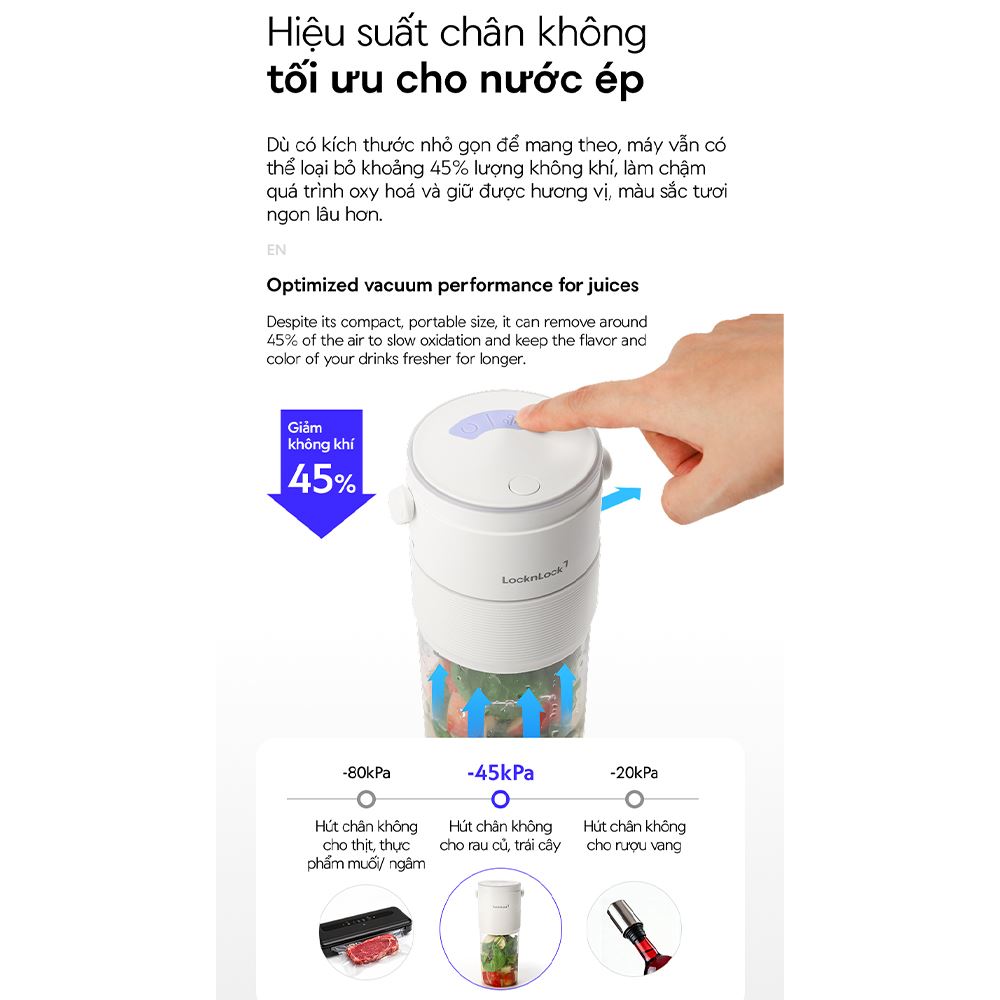 Máy xay cầm tay Lock&Lock EJJ346IVY Màu Trắng Ghi
