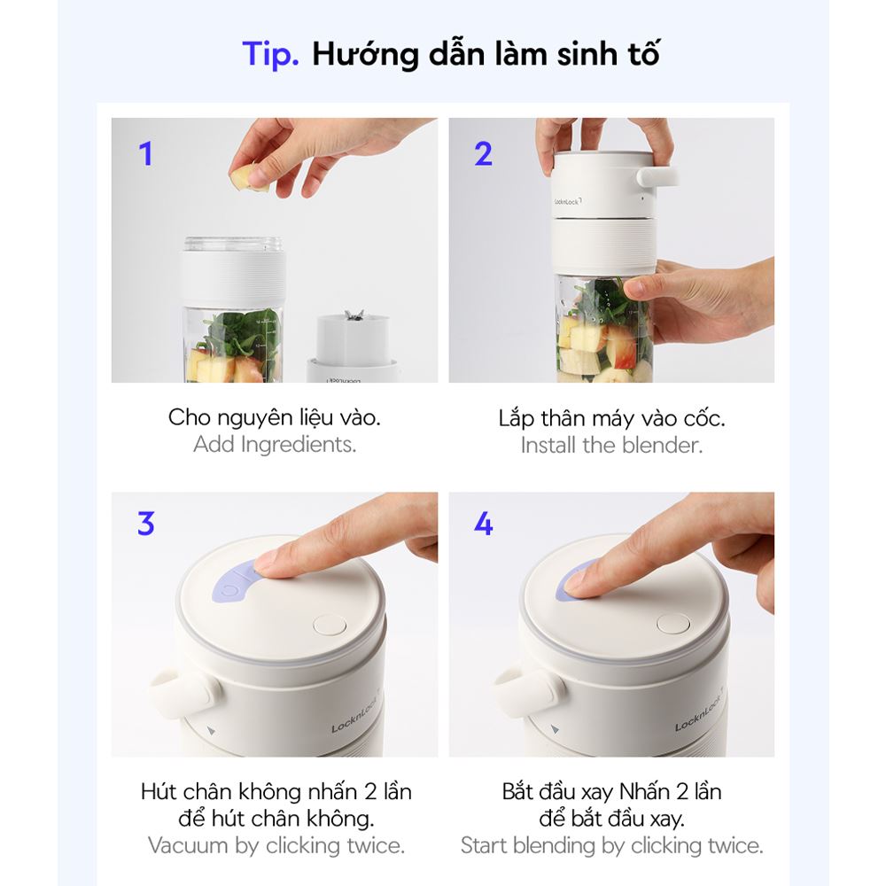 Máy xay cầm tay Lock&Lock EJJ346IVY Màu Trắng Ghi