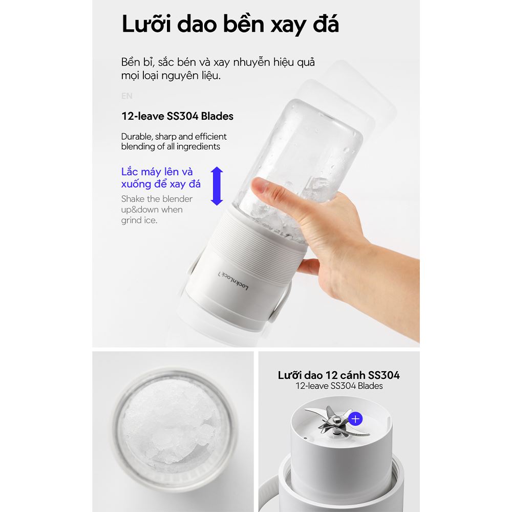 Máy xay cầm tay Lock&Lock EJJ346IVY Màu Trắng Ghi