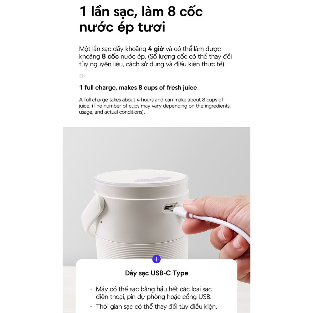 Máy xay cầm tay Lock&Lock EJJ346IVY Màu Trắng Ghi