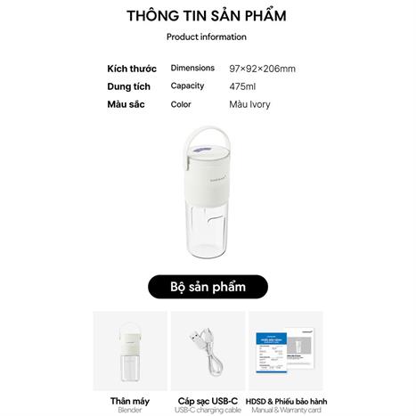 Máy xay cầm tay Lock&Lock EJJ346IVY Màu Trắng Ghi