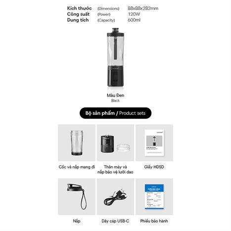 Máy xay cầm tay Lock&Lock EJJ356BLK Màu Đen