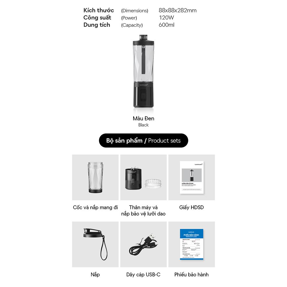 Máy xay cầm tay Lock&Lock EJJ356BLK Màu Đen