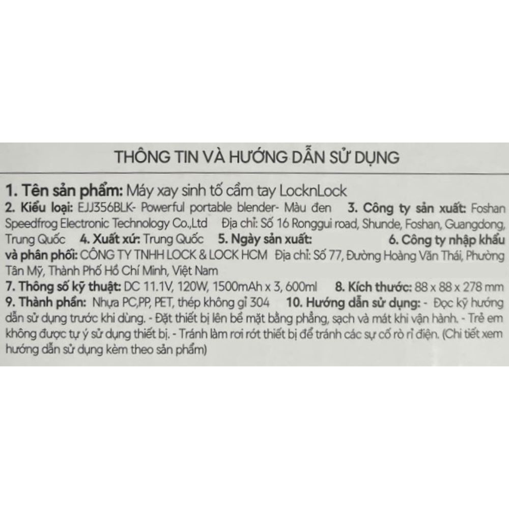 Máy xay cầm tay Lock&Lock EJJ356BLK Màu Đen