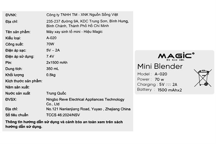 Máy xay sinh tố cầm tay Magic A-020 Màu Xanh lá