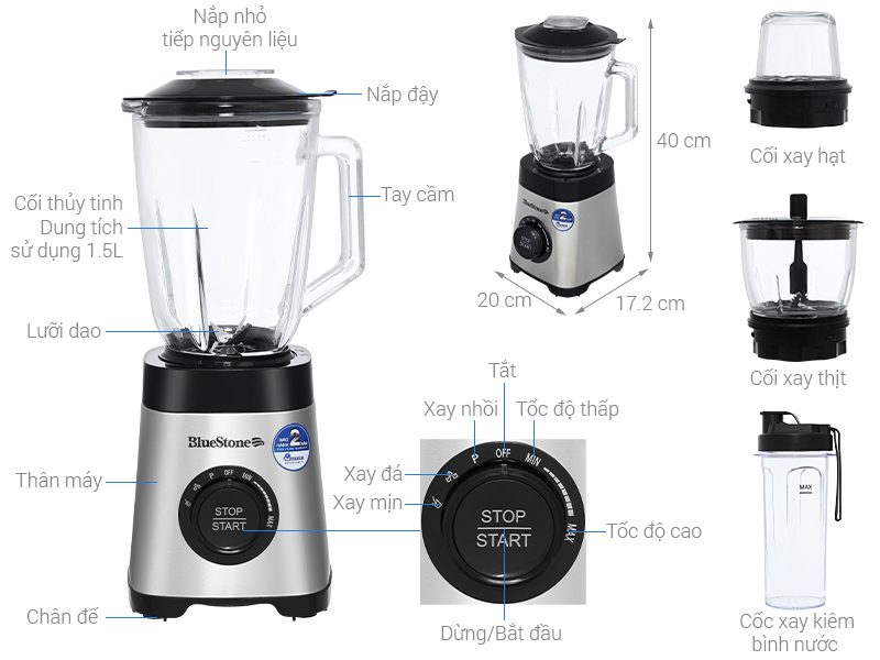 Máy xay sinh tố đa năng Bluestone BLB-5345 - 4 cối