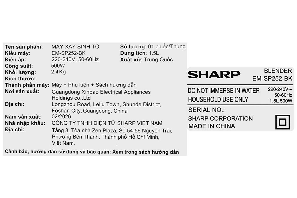 Máy xay sinh tố đa năng Sharp EM-SP252-BK Màu Đen