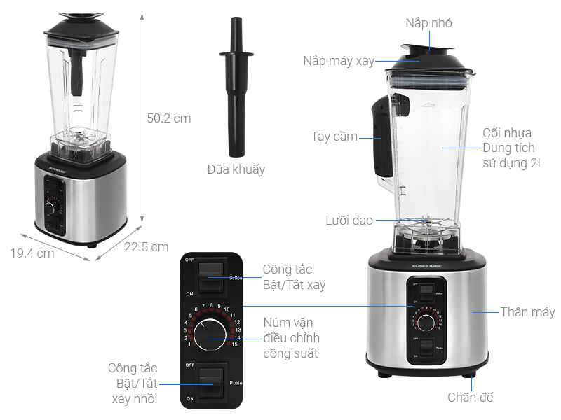 Máy xay sinh tố công nghiệp Sunhouse SHD5380