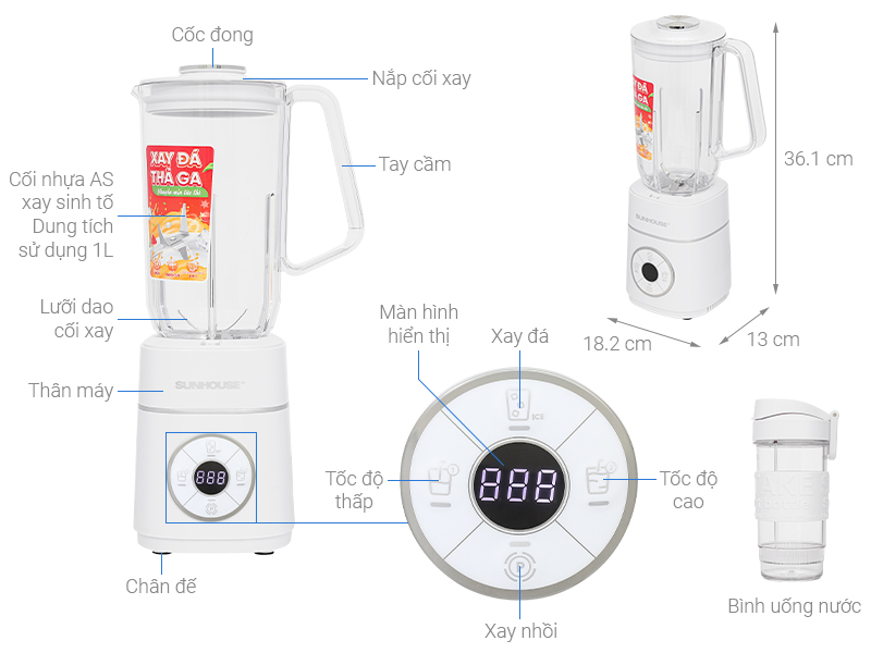Máy xay sinh tố đa năng Sunhouse SHD5335 - 2 cối